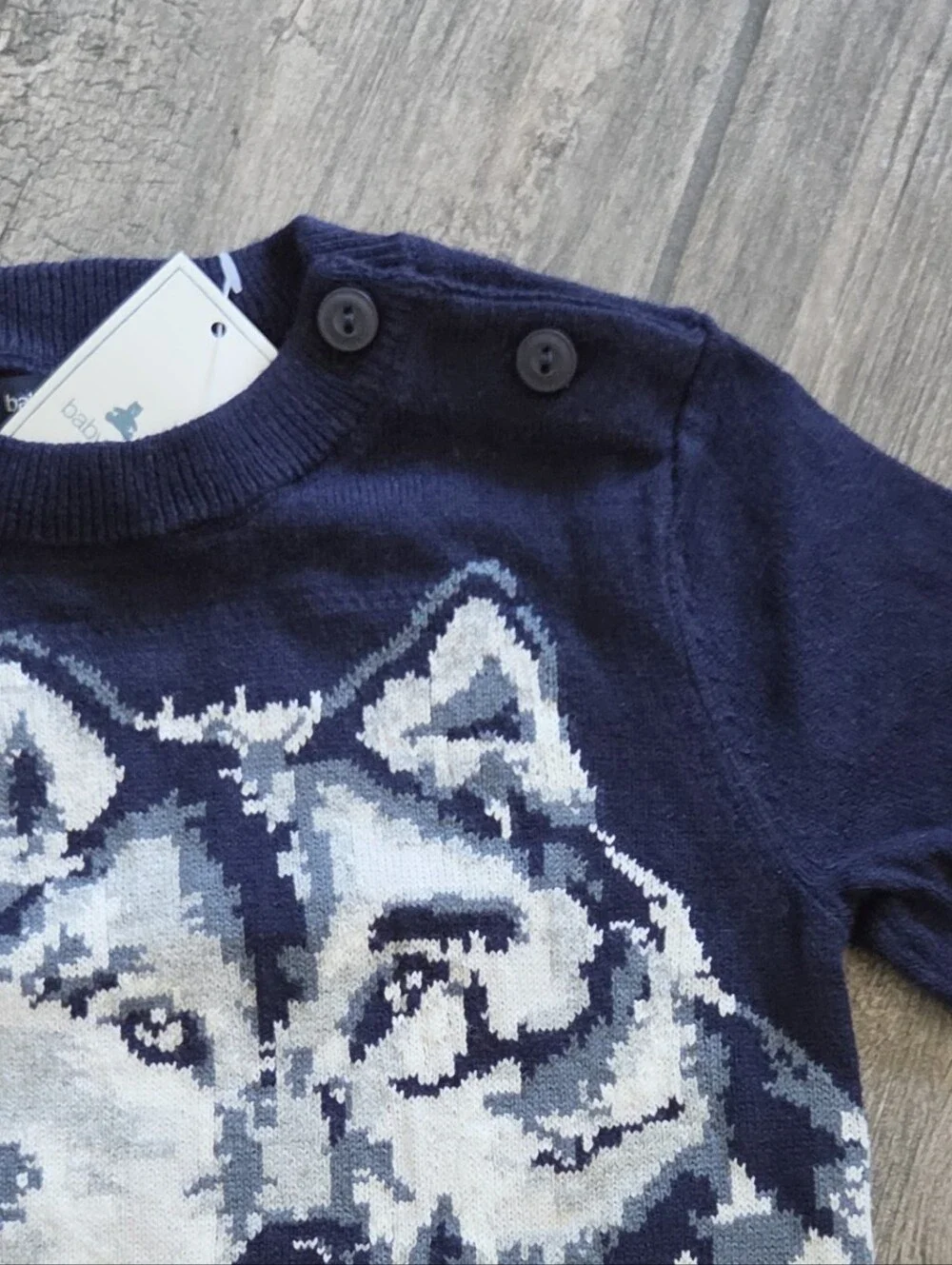 GAP Baby NWT/EUC 3-6 Months Navy Wolf Intarsia Sweater and Hat